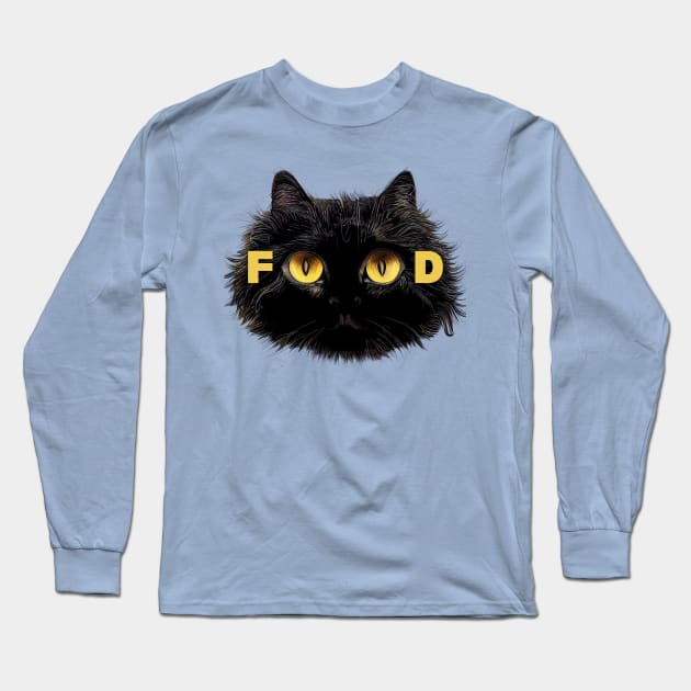 Black Cat Funny Tee, Food Fluffy Black Kitten Mainecoone, Hungry Chonky Cat Long Sleeve T-Shirt by ThatVibe